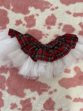 Red Tartan Plaid Tulle Ruffle Skirt/ Pet Tutu - Festive Cottagecore Fairycore